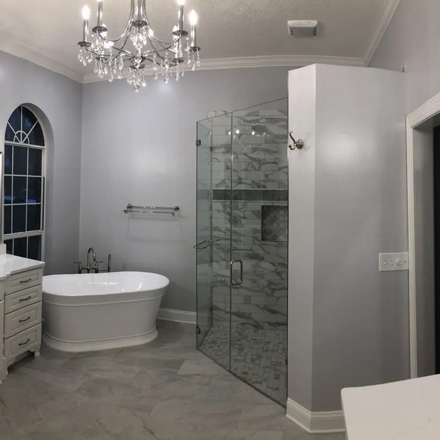 Luxury spa bathroom renovation with walk-in shower