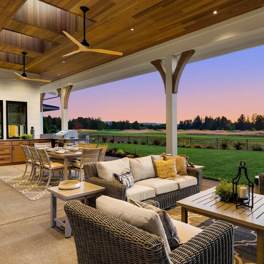 Custom home construction planning with architectural blueprints